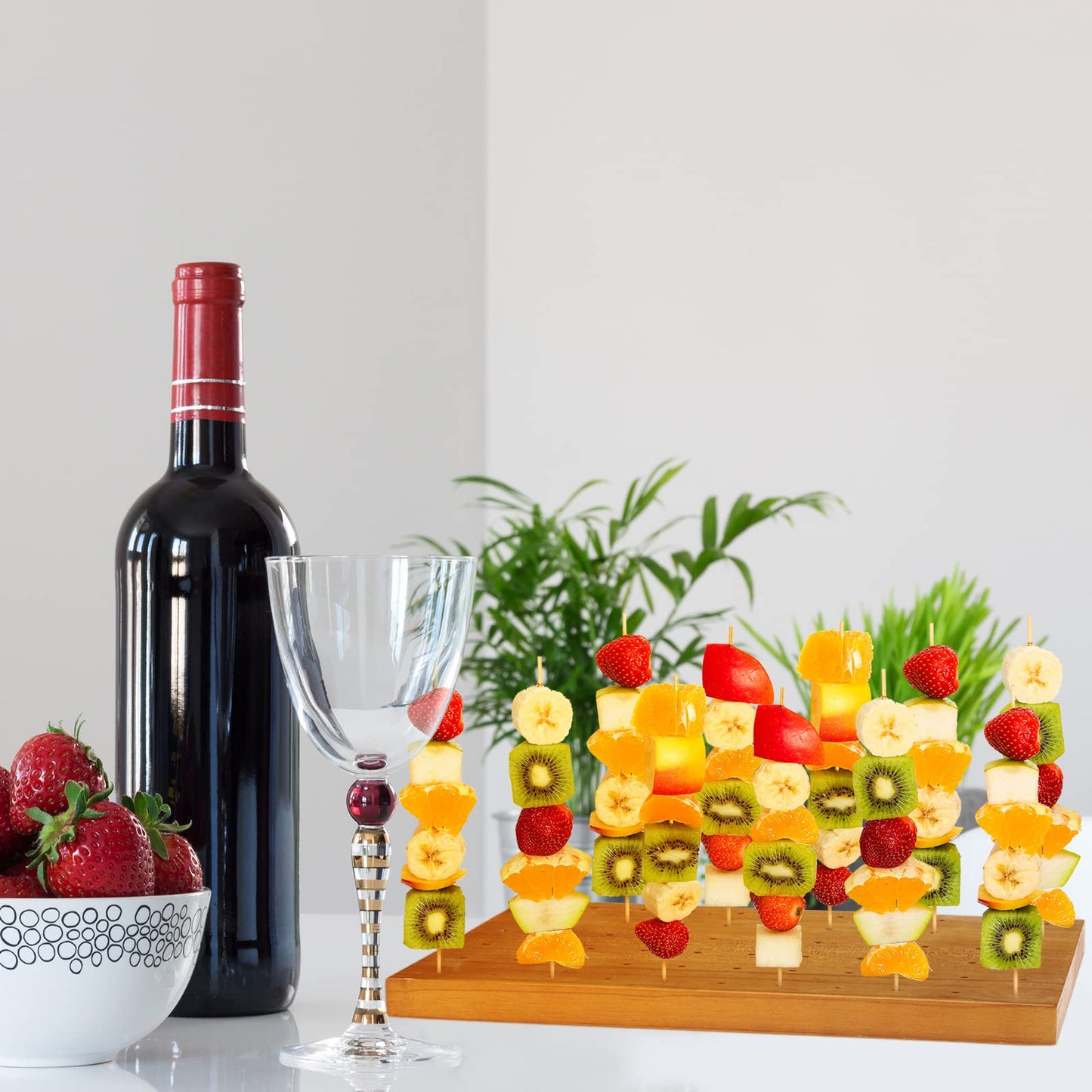 Wooden Food Skewer Holder Pick Stand and Display Holder Catering Appetizer Fruit Skewer Stand Food Display Rectangular Board with Holes for Catering(13.78 x 9.84 Inch,Rectangle Style)