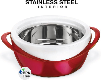 Pinnacle Large Insulated Casserole Dish with Lid, 2.6 qt. - Elegant Hot Pot Food Warmer/Cooler, Red