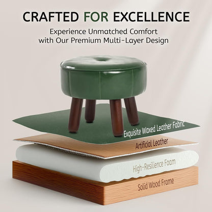13in 13''L 13''W 10.2''H, oakvivo Small Foot Stool Ottoman, Round Faux Leather Foot Rest for Couch, Under Desk Pouf