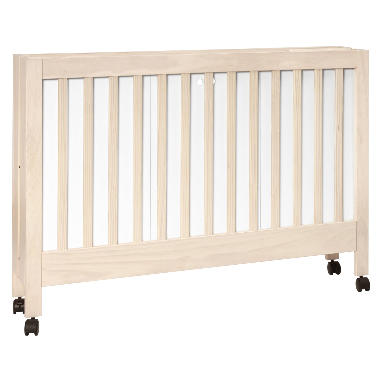 Babyletto Maki Full-Size 2-in-1 Portable Folding Crib with Toddler Bed Conversion Kit in Washed Natural, Greenguard Gold Certified