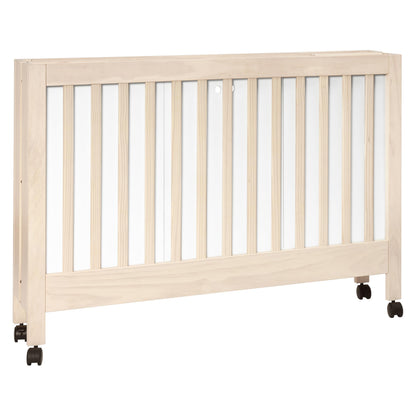 Babyletto Maki Full-Size 2-in-1 Portable Folding Crib with Toddler Bed Conversion Kit in Washed Natural, Greenguard Gold Certified
