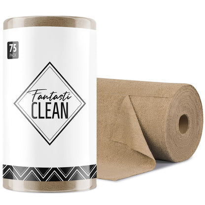 Fantasticlean Microfiber Cleaning Cloth Roll -150 Pack, Tear Away Microfiber Towels, 12" x 12", Reusable, Washable, Ultra Absorbent Dishcloth for Home Supplies, Car, Pet, Kitchen (2 Rolls of Grey)