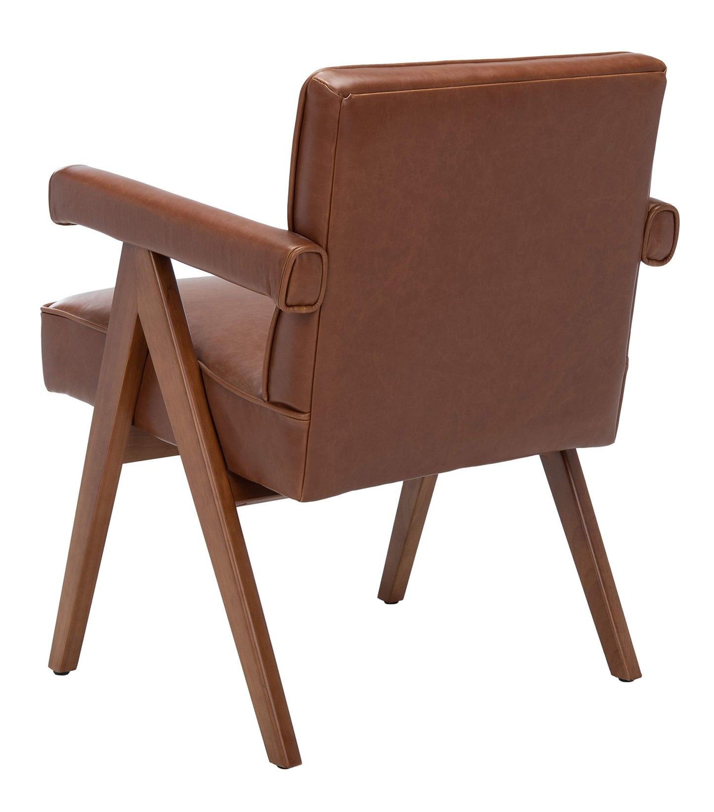 Safavieh Home Suri Mid-Century Modern Cognac Faux Leather and Walnut Arm Chair