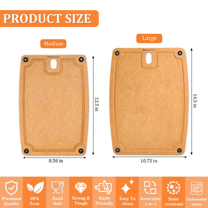 Barenthal Cutting Boards for Kitchen Dishwasher - 2PC Cutting Board Set Double-Sided with Non-Slip Feet and Juice Groove Composite Chopping Board for Kitchen Knife Friendly Cut Meat, Fruit,Vegetable
