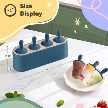 Popsicle Mold Set 4 Pieces Homemade Silicone Popsicle Maker Easy Release Ice Cream Molds Reusable DIY Pop Molds (Blue, IcyClassic Pops)