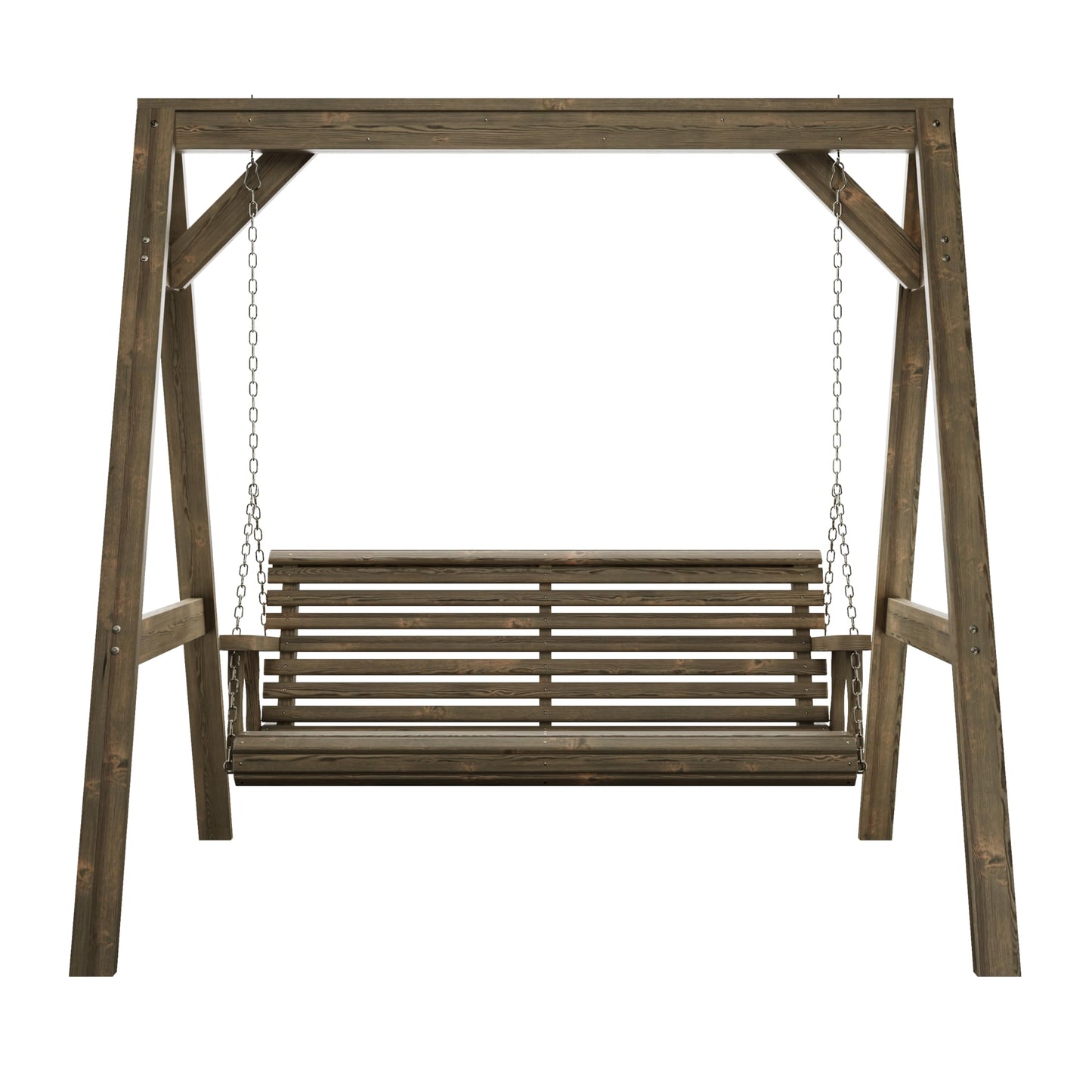 Amish Casual 5 Foot Roll Back Swing with A-Frame Stand in Dark Walnut - Freestanding Wood Porch Swing for Patio, Yard or Garden