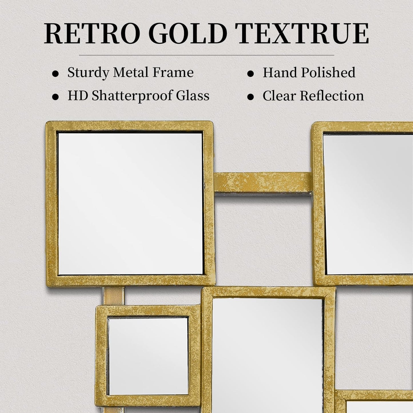 NXHOME Gold Modern Wall Mirror - 45"×30" Large Metal Framed Decorative Mirror, Unique Mosaic Design Wall Mirrors for Living Room Entryway Hallway Home Art Decor