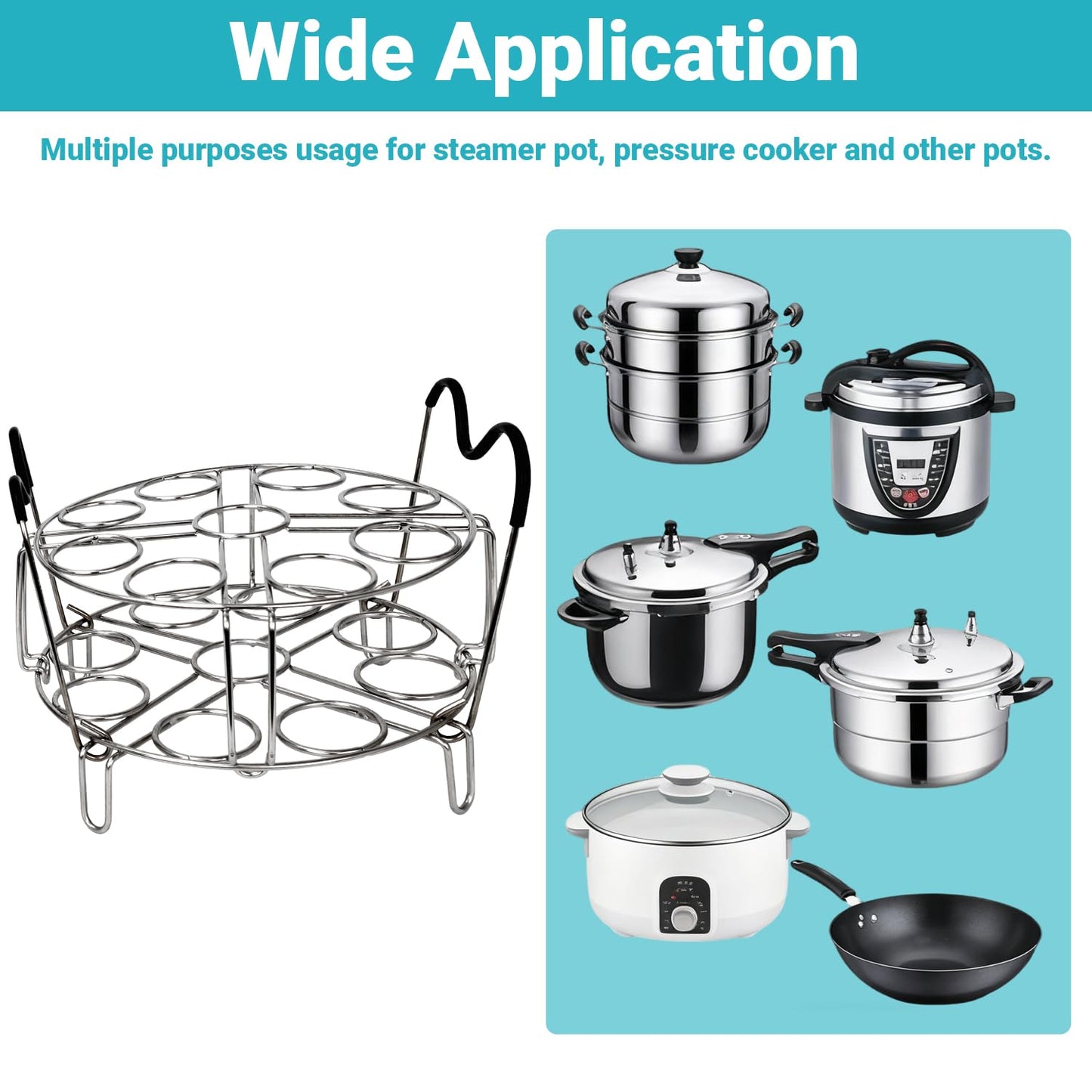 Stackable Egg Steamer Rack Compatible with Instant Pot 6qt & 8qt - 304 Stainless Steel Trivet with Heat-Resistant Handles, Holds 18 Eggs for Pressure Cooker & Pot, Multi-functional Cooling Rack