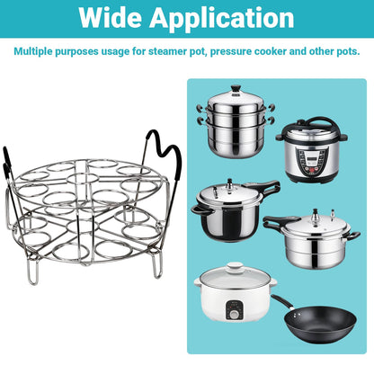 Stackable Egg Steamer Rack Compatible with Instant Pot 6qt & 8qt - 304 Stainless Steel Trivet with Heat-Resistant Handles, Holds 18 Eggs for Pressure Cooker & Pot, Multi-functional Cooling Rack
