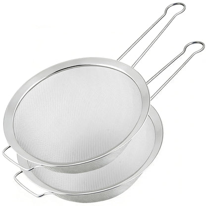 Tonbbow 8.7" Large Fine Mesh Strainer Set with Sturdy Handle, Stainless Steel Sieve Flour Sifter, Kitchen Metal Colander for Rice, Quinoa, Pasta, Fruit, 2 Pack