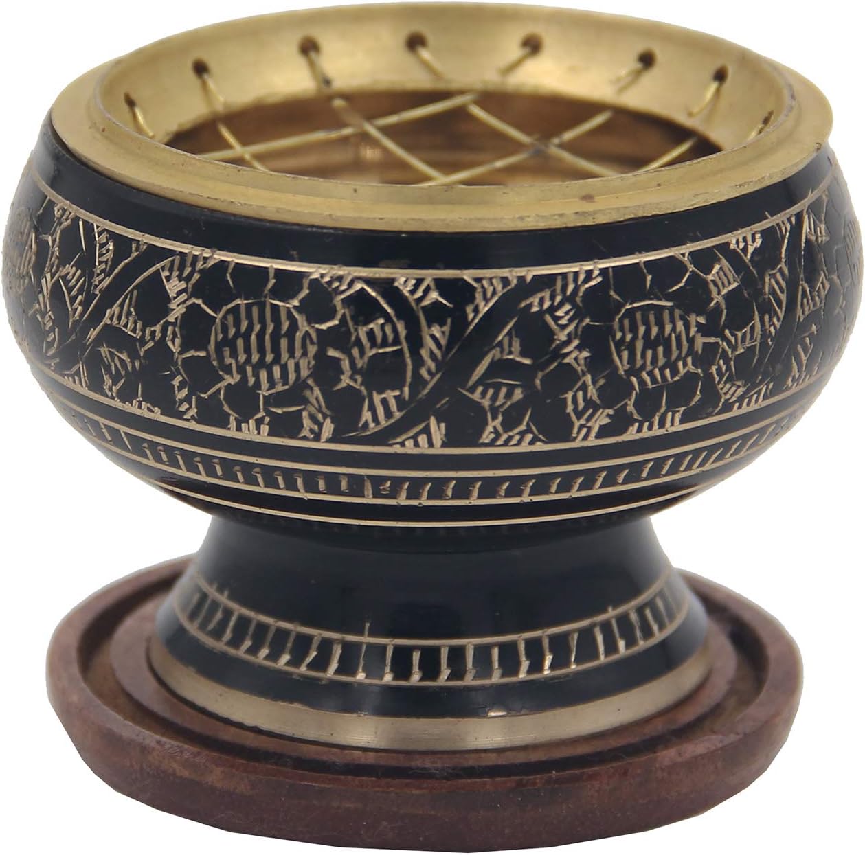 DharmaObjects Charcoal Incense Burner, Decorated Brass