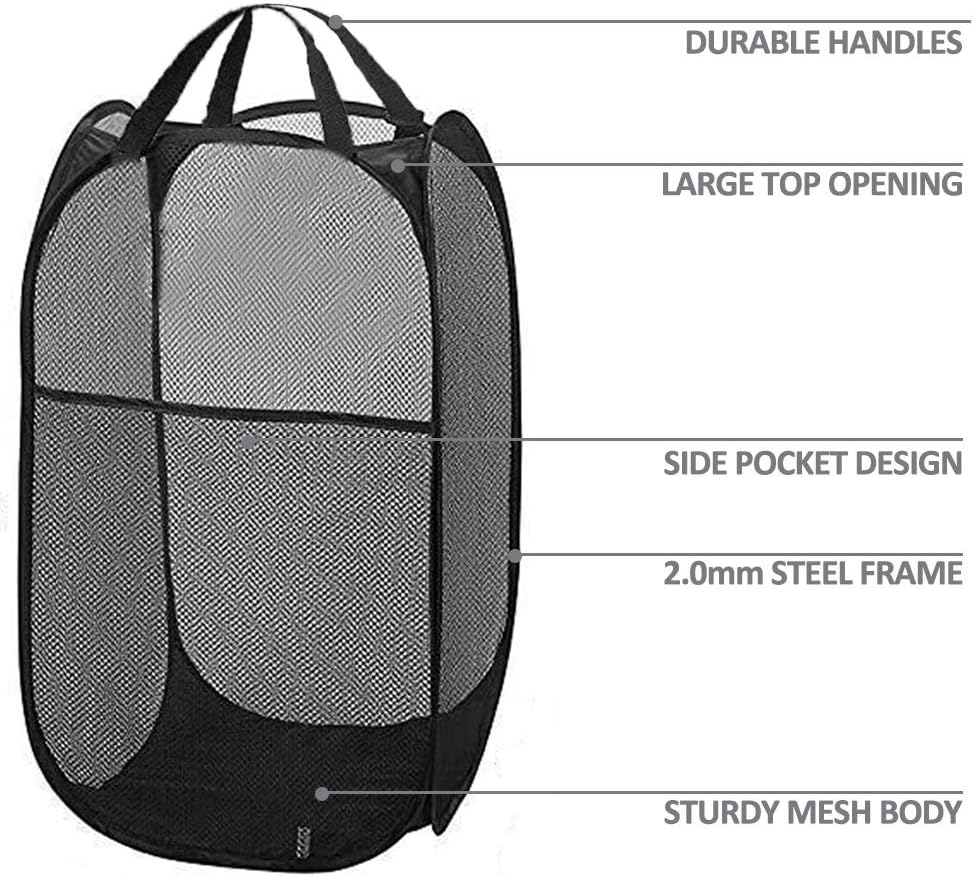 2 Packs Mesh Pop Up Laundry Hamper, Black, Portable Handles, Collapsible for Storage, Foldable for Travel
