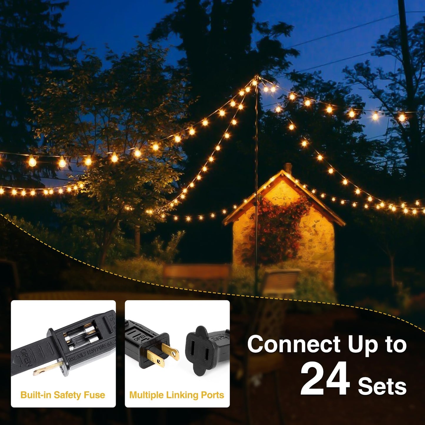 ZJOJO 60FT Outdoor String Lights, G40 Globe Outdoor Lights with 30 Shatterproof LED Bulbs (2 Spare), 2700K Hanging Waterproof Patio Light, Connectable String Lights for Outside Backyard Porch Party