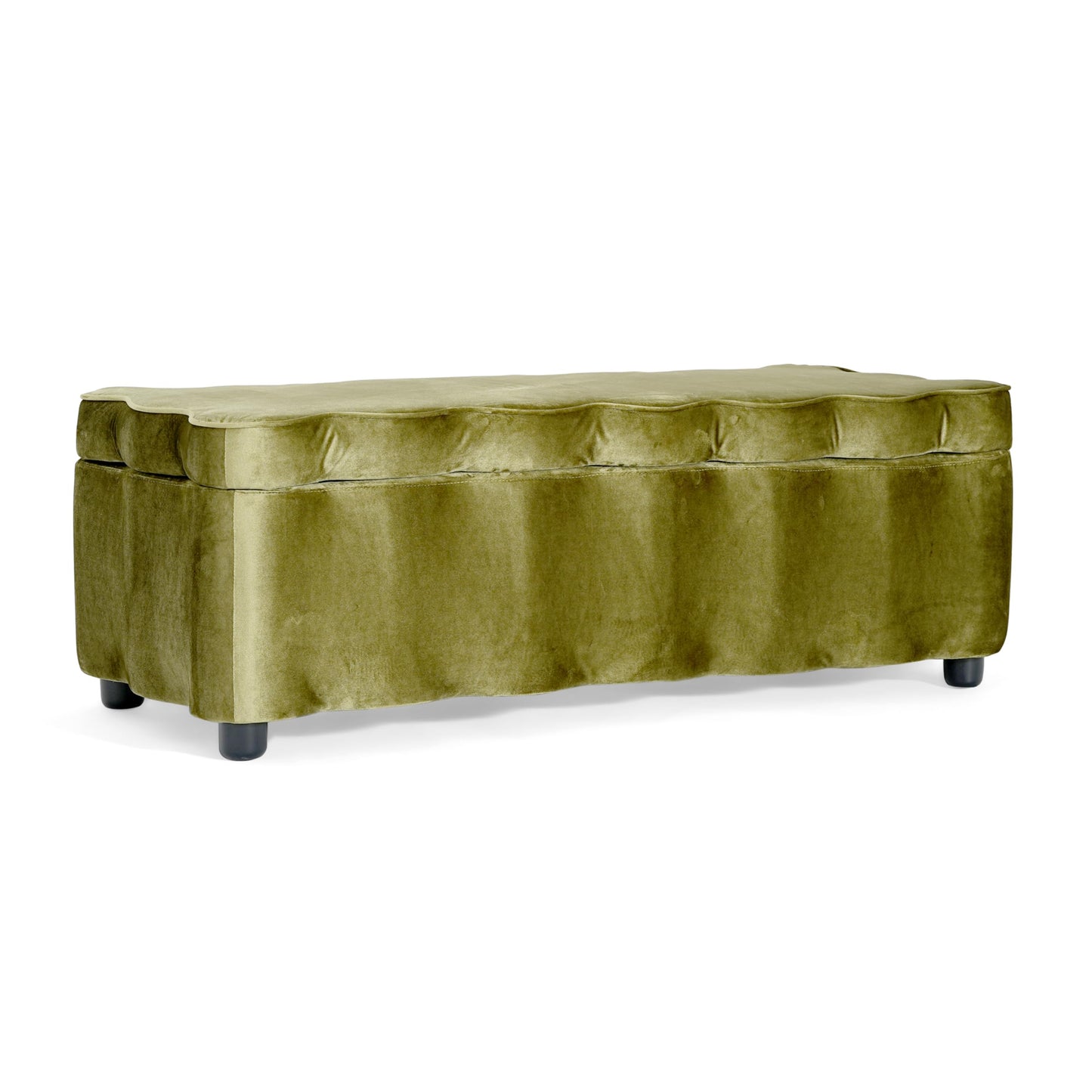 Christopher Knight Home Pean Living Room Ottoman with Storage, Velvet Upholstered Storage Ottoman Bench, Sofa Foot Stool with Wood Frame, Bedroom End of Bed Bench, Chic Scalloped Design, Olive Green