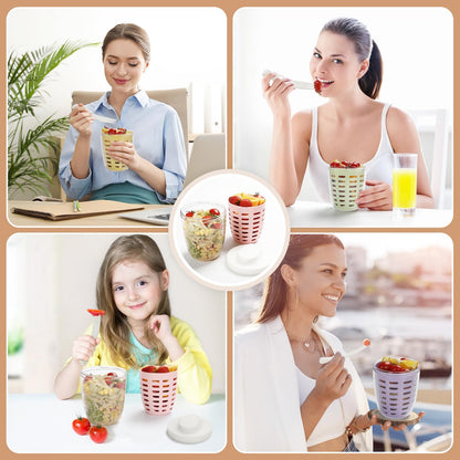 Fruit Salad Storage Cup with Lids and Fork, 20 Oz Airtight Plastic Containers for Fridge, BPA-Free, Reusable (Purple)
