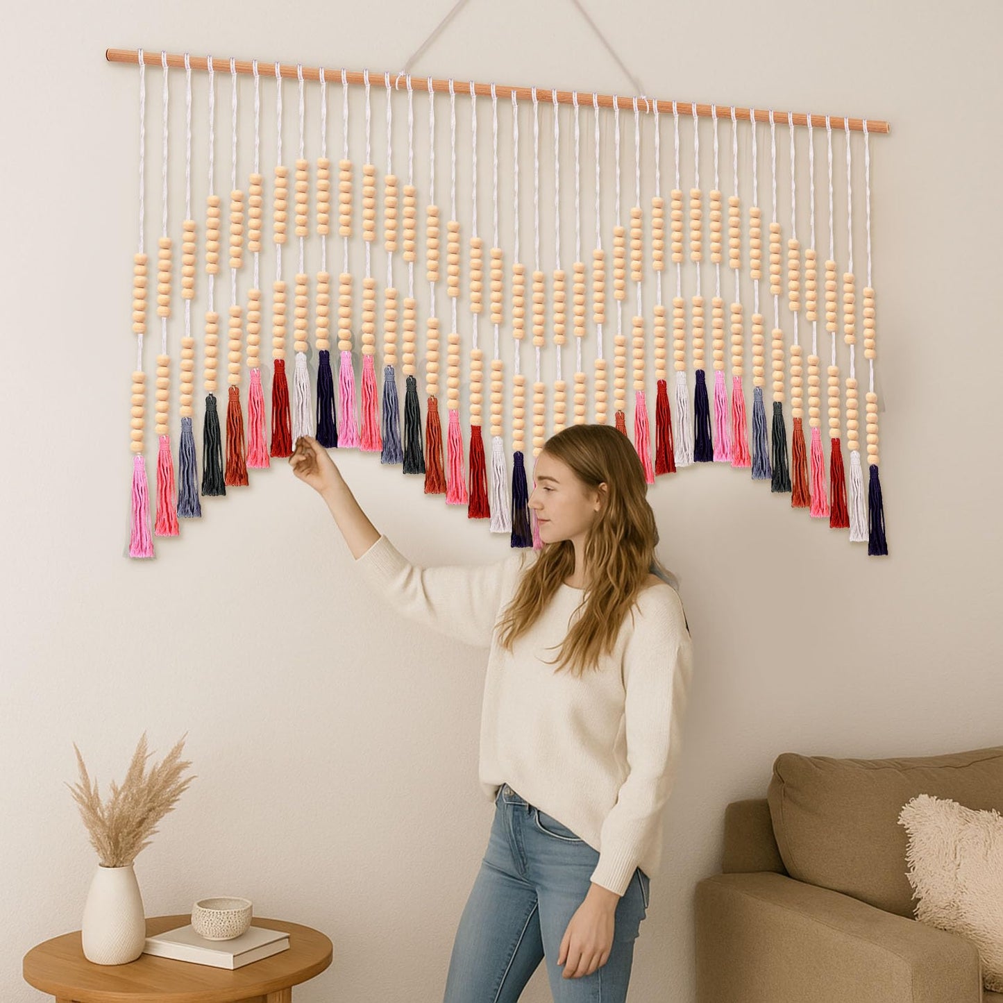 Tiamon Boho Wall Decor - 59'' W x 42'' L Macrame Wall Hanging Large Tapestry Art for Bathroom Farmhouse Bedroom Living Room Nursery Classroom Bohemian Natural Modern Rustic Style Decoration