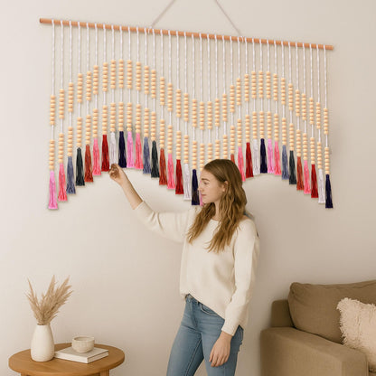 Tiamon Boho Wall Decor - 59'' W x 42'' L Macrame Wall Hanging Large Tapestry Art for Bathroom Farmhouse Bedroom Living Room Nursery Classroom Bohemian Natural Modern Rustic Style Decoration