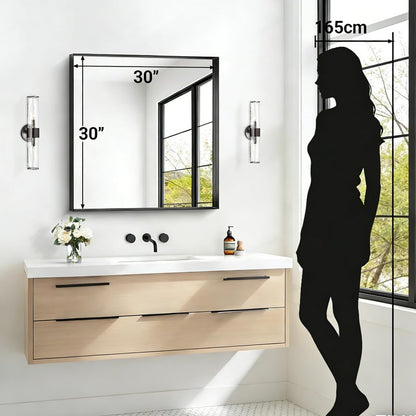 Black Bathroom Mirror, 30x30 Inch Rectangular Framed Mirror, Large Wall Mounted Bathroom Vanity Mirror Over Sink for Bedroom,Restroom, Living Room, Hangs Vertically or Horizontally