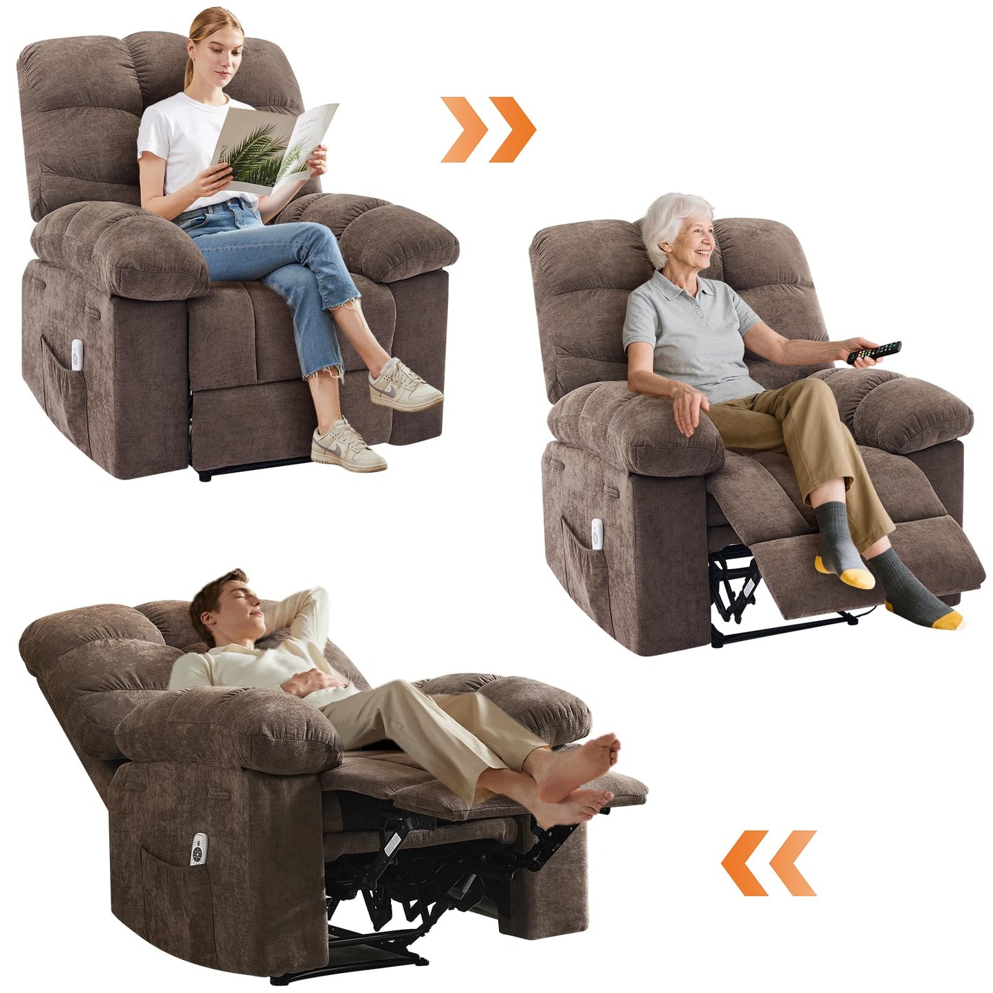 Garvee 21.4in Wide Recliner Chair,Massage & Heat Recliner Chair for Adults,Home Theater Seating with Lumbar Support,Ergonomic Breathable Fabric Nursery Rocking Chairs for Living Room