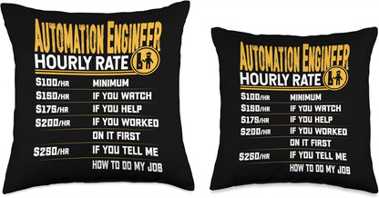Hourly Rate Funny Automation Engineering Throw Pillow, 16x16, Multicolor