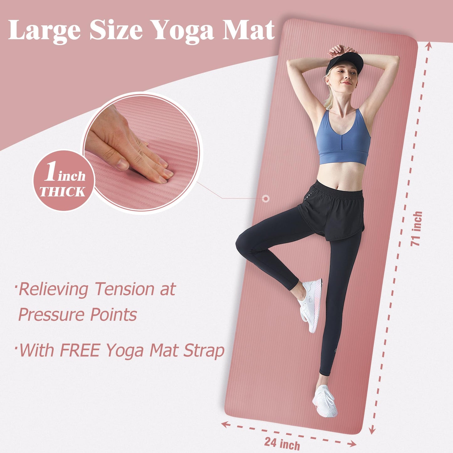 Fitvids Yoga Mat 1-Inch Extra Thick High-Density Exercise Mat with Non-Slip Surface & Carry Strap for Men & Women Tear-Resistant Pilates Workout Mat for Home Gym, Floor Fitness
