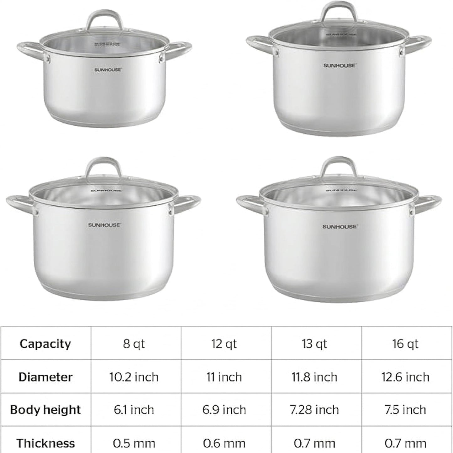 SUNHOUSE Stainless Steel Stock Pot - 11 Quart Heavy-Duty Induction Cooking Pot with Visible Lid for Pasta, Soup, Spaghetti - Nonstick Thick-Bottom Deep Stockpot for Canning, Boiling, and Simmering