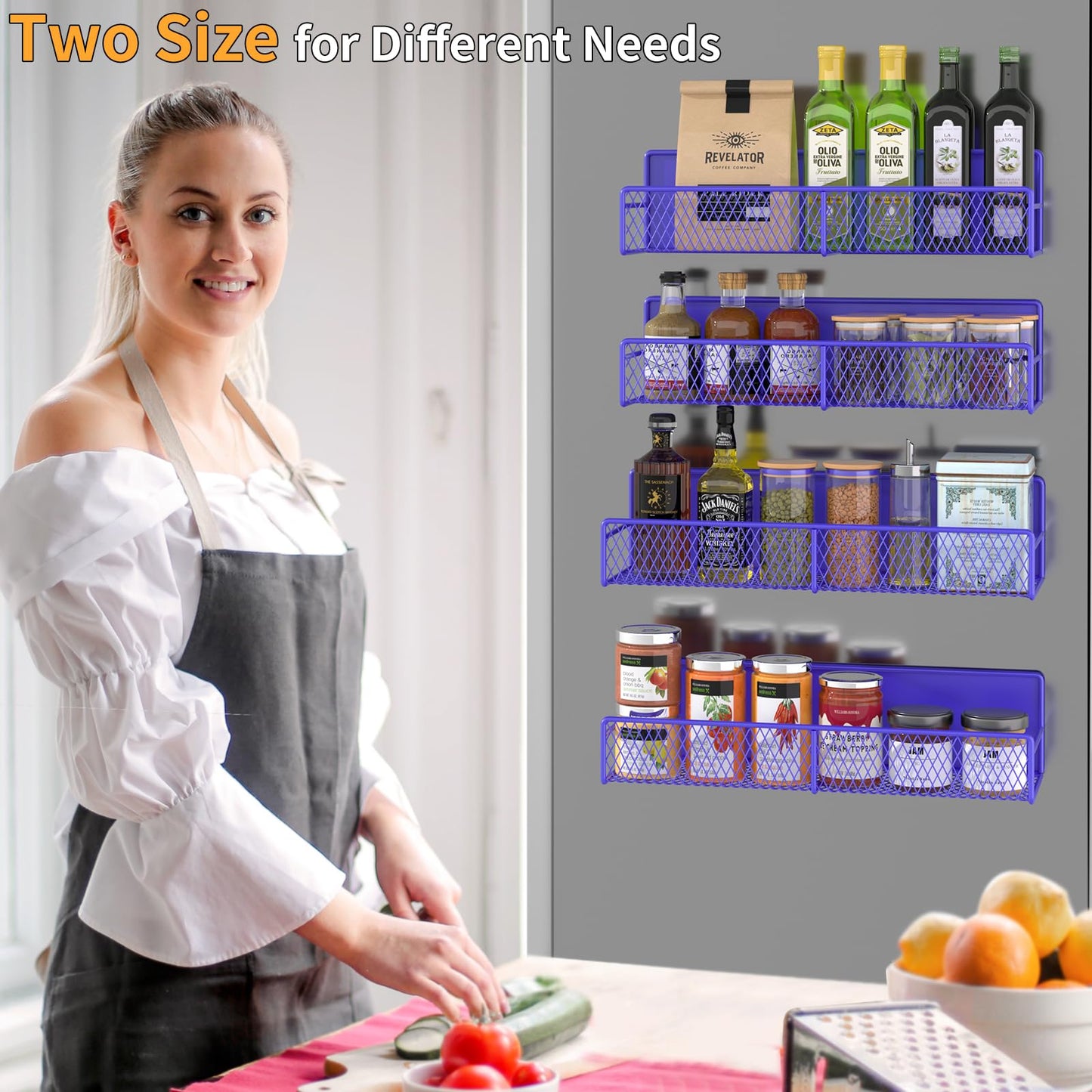 Magnetic Spice Rack for Refrigerator, 6 Pack 100% Metal Strong Magnet Shelf, Space Saving Spice Organizer, Home Kitchen Laundry Room Storage Organization W/ Paper Towel Holder, Utensils Racks (Grey)