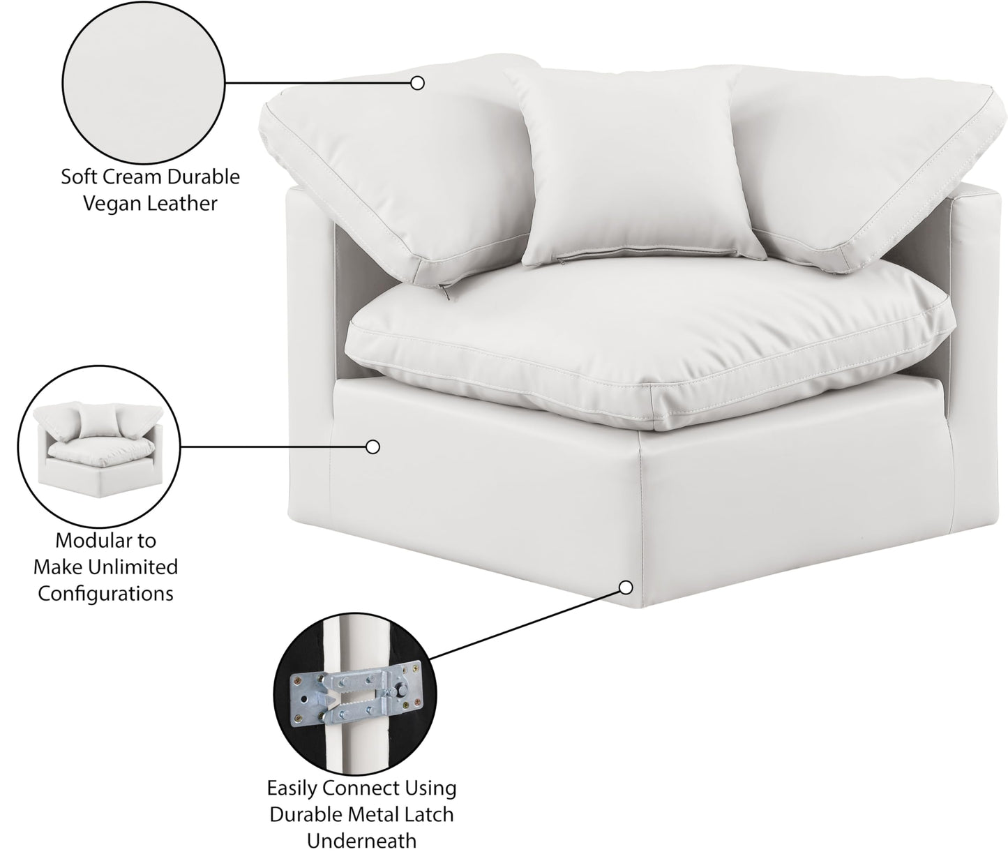 Meridian Furniture Indulge Vegan Leather Corner Chair in Cream