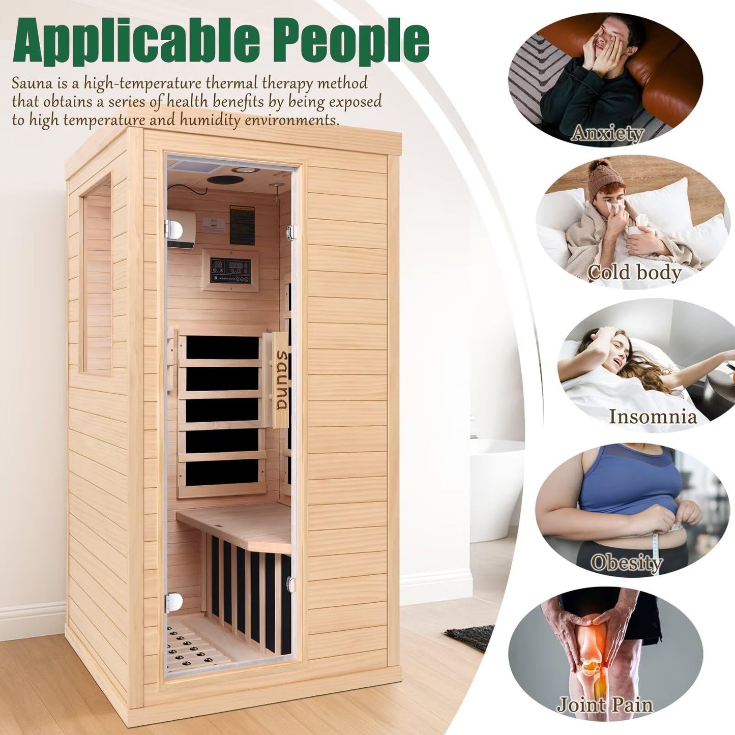 1350W Far Infrared Sauna Room for Home, Low EMF Fast Heating Canadian Hemlock Wood Sauna,Color Changing Sauna Light, Bluetooth Speakers, Modular Design