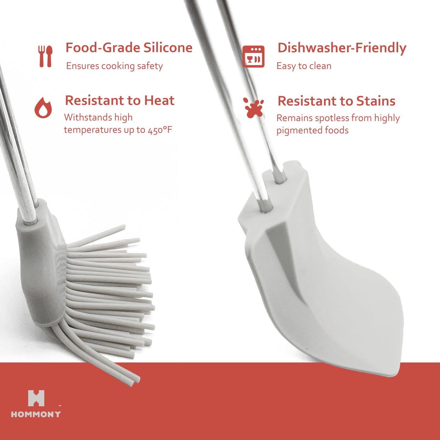 Hommony Rotary Egg Beater 12", Stainless Steel Baking Set with Silicone Spatula and Basting Pastry Brush