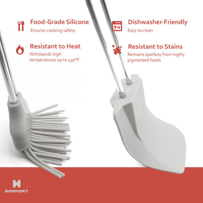 Hommony Rotary Egg Beater 12", Stainless Steel Baking Set with Silicone Spatula and Basting Pastry Brush