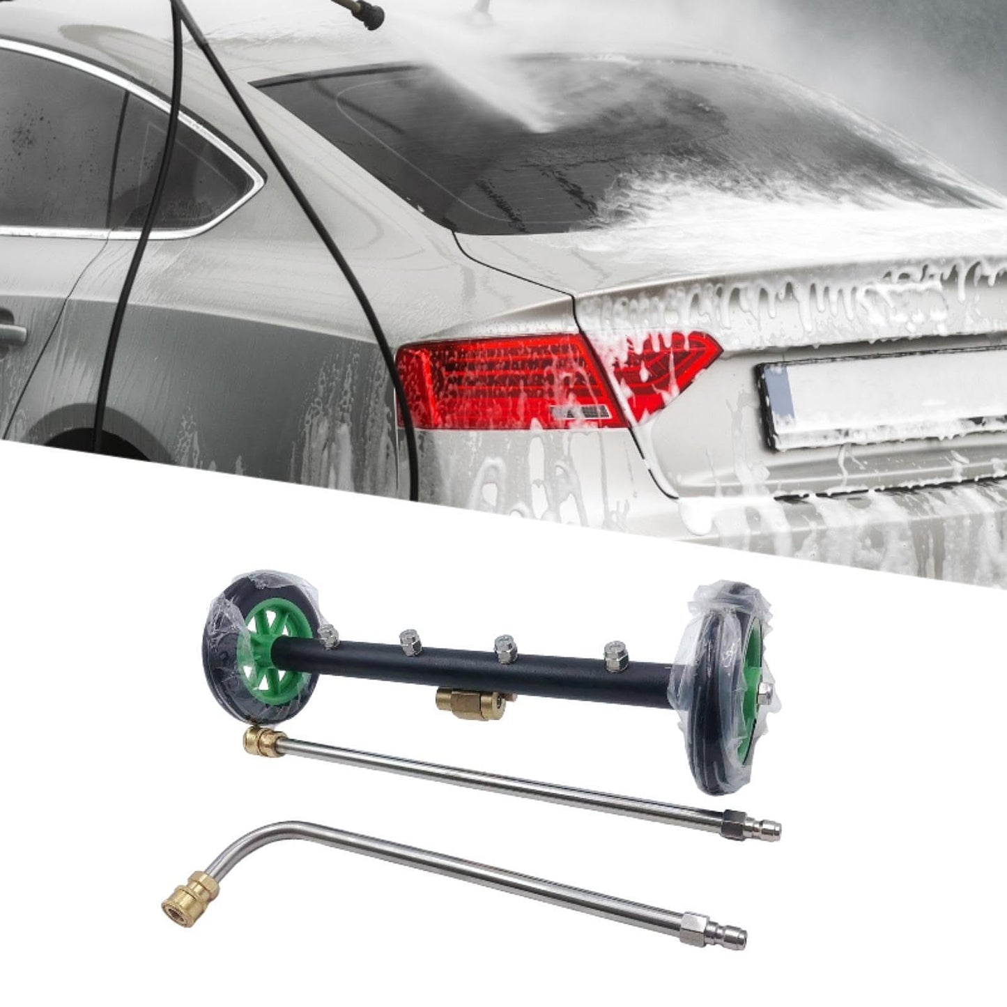 TRELVEX Undercarriage Cleaner Underbody Car Wash Water Broom, Surface Cleaner Attachment Pressure Washer for Patio RV, with 2 Poles