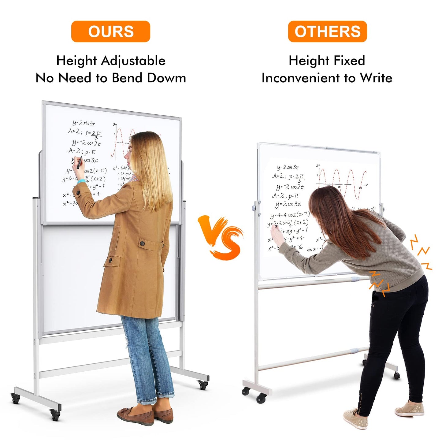 maxtek Dry Erase Whiteboard Height Adjustable, Easel Stand Rolling White Board on Wheels - 48 x 60 Large Mobile Dry Erase Board, 4' x 5' Double Sided Magnetic Whiteboard for School Office Home