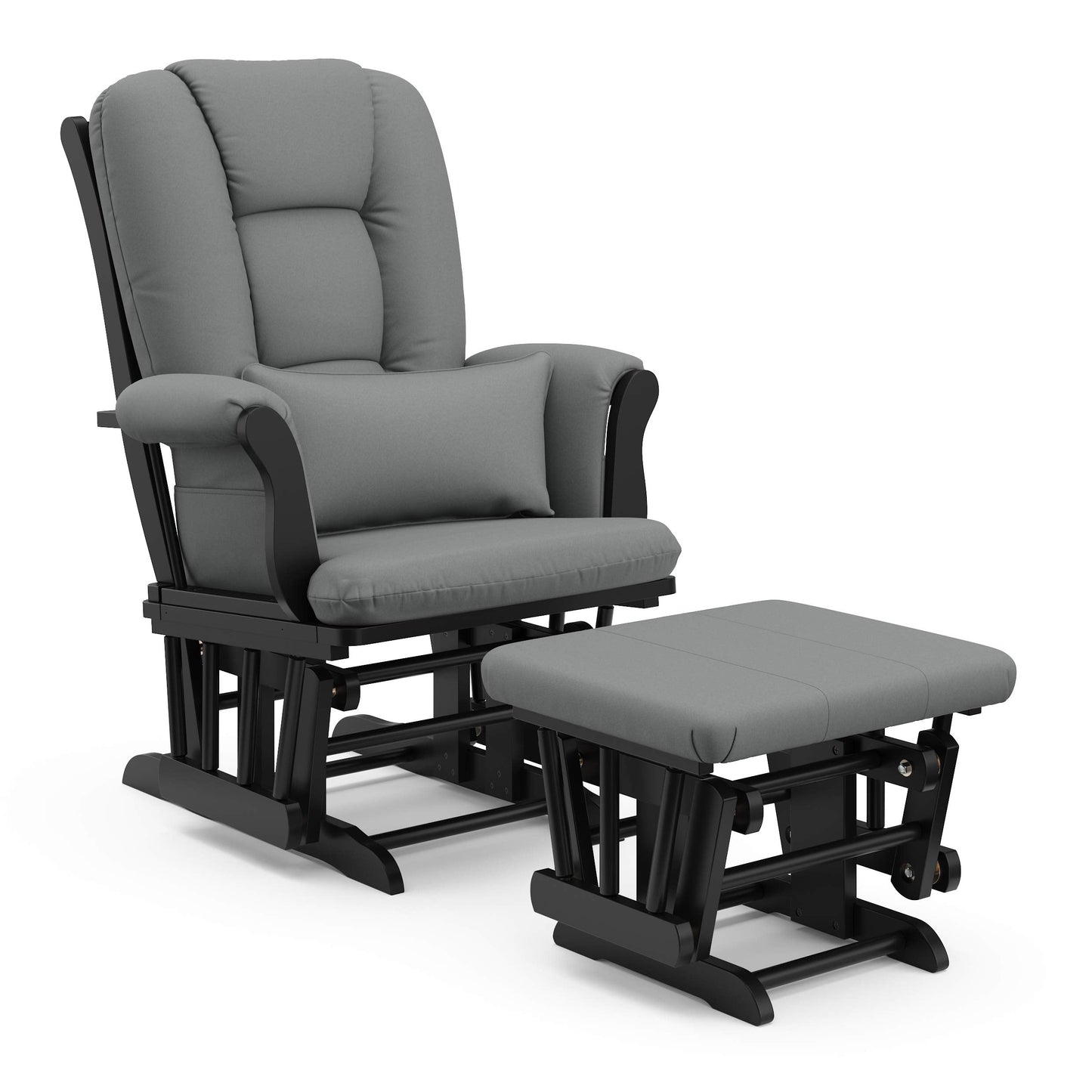 Storkcraft Tuscany Glider with Ottoman (Black/Gray) — GREENGUARD Gold Certified, Bonus Lumbar Cushion Included, Solid Wood Base, Smooth Motion, Award-Winning Nursery Rocking Chair, Glider and Ottoman