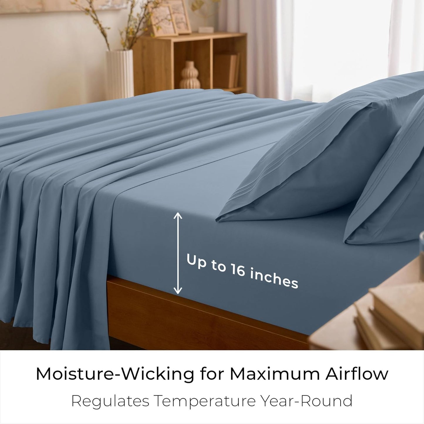 Mellanni California King Sheet Set - 4 PC Hotel Luxury Bedding | Extra Soft, Cooling, Wrinkle-Resistant (Blue Hydrangea)