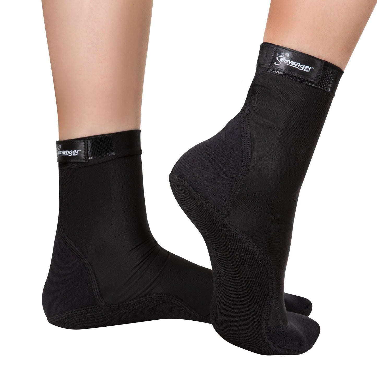 Seavenger High Cut Beach Socks with Grip Sole for Sand, Volleyball, Snorkeling, Diving, Wading (Black, 4X-Small)