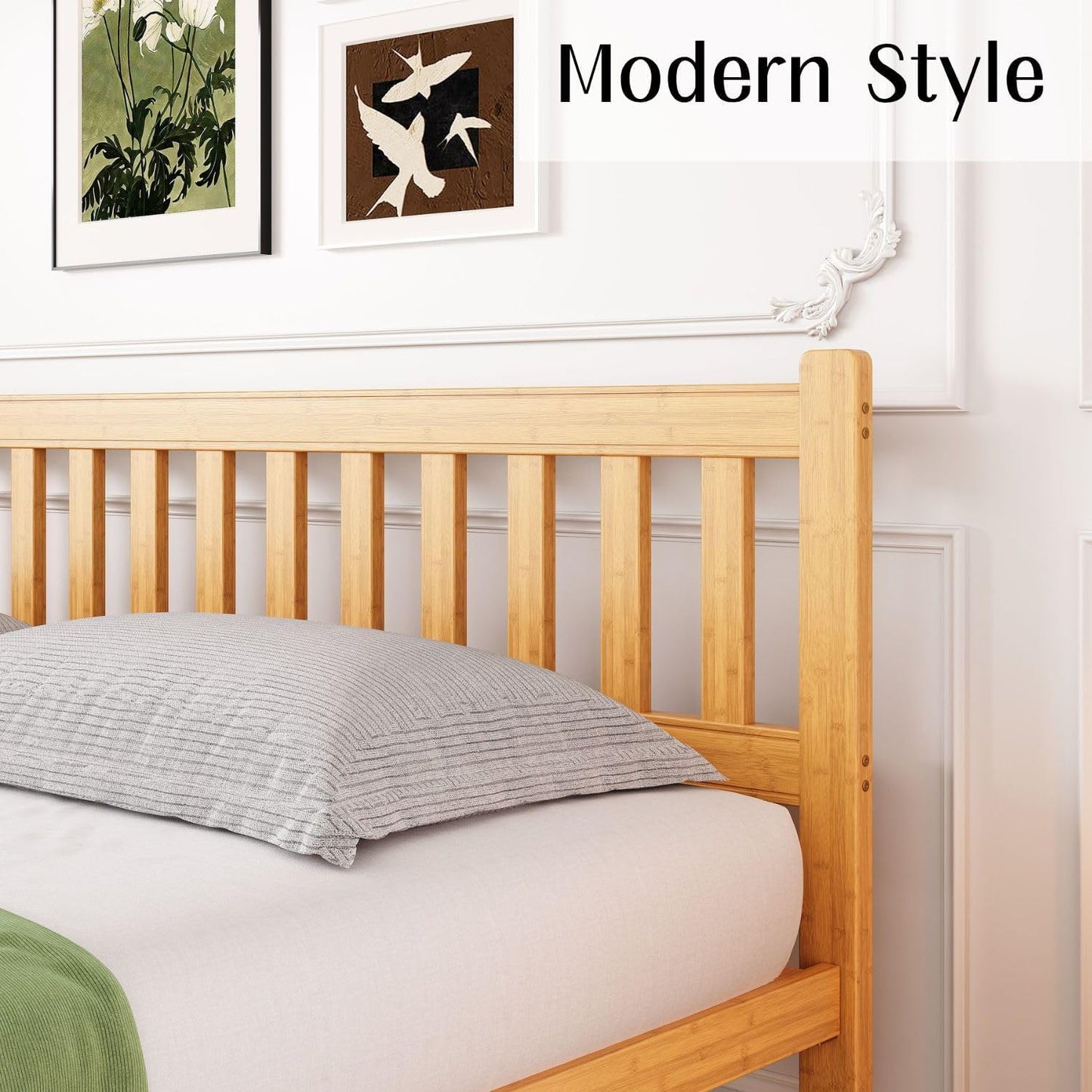 ZIYOO Bamboo Bed Frame Full, Ideal for Bedroom, Guest Room, Apartment & Hotel Use, No Box Spring Needed, Sturdy & Noise-Free Platform Bed with Easy Assembly 14 Inch