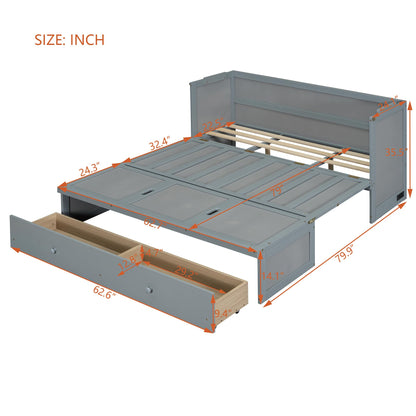 Bellemave Queen Murphy Bed Cabinet Bed, Solid Bed with Storage Drawer, Queen Size Bed with USB Ports, Chest Wall Murphy Bed with Drawer (Gray, Queen)
