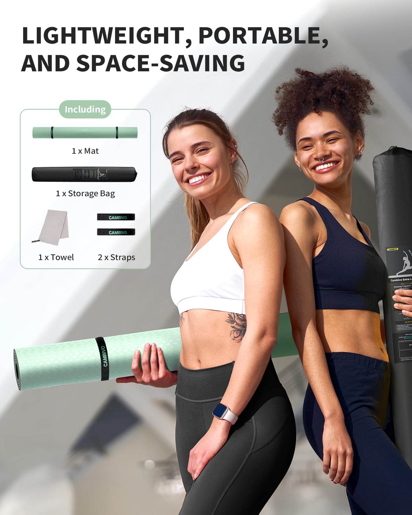 CAMBIVO Large Yoga Mat (6'x 4'), Extra Wide Workout Mat for Men and Women, 1/3 &1/4 Thick Exercise Fitness TPE Mat for Home Gym, Yoga, Pilates, Workout (Mint Green), 6mm