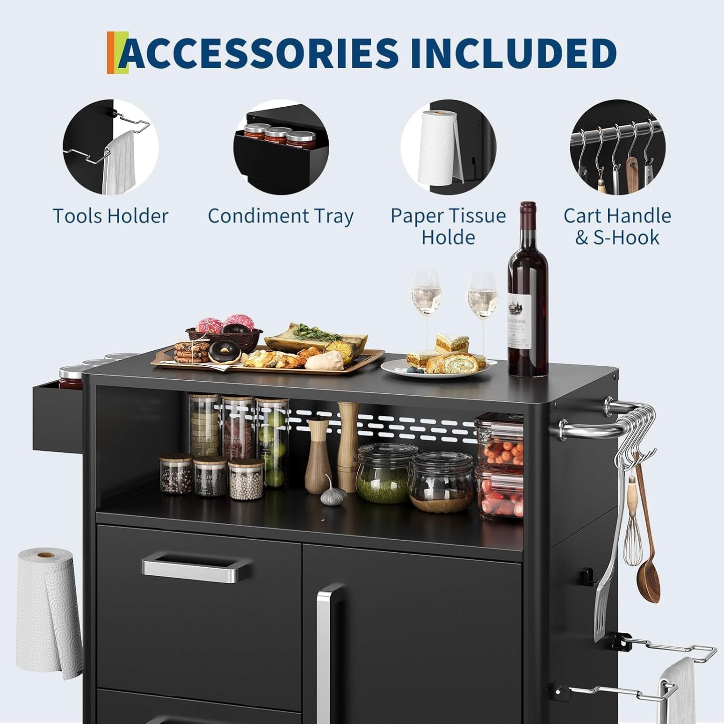 Mobile Outdoor Kitchen Cart - Premium Stainless Steel Prep Table with Single Door & Dual Drawers - Rolling BBQ Station w/ 2 Locking Wheels for Grilling & Serving