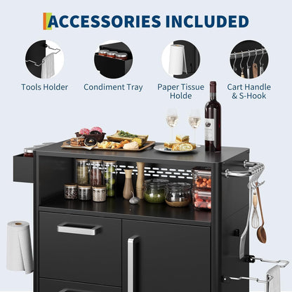 Mobile Outdoor Kitchen Cart - Premium Stainless Steel Prep Table with Single Door & Dual Drawers - Rolling BBQ Station w/ 2 Locking Wheels for Grilling & Serving