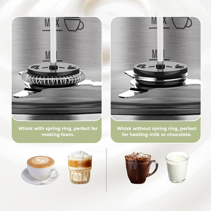 Gevi Milk Frother,5 in 1 Stainless Steel Professional Milk Steamer，Easy to Clean Hot Chocolate Maker,for Hot and Cold Milk Frother for Latte,Macchiato,Cappuccino and Hot Chocolate