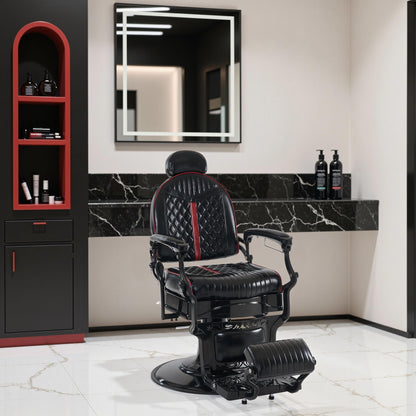 BarberPub Heavy Duty Metal Vintage Barber Chair All Purpose Professional Hydraulic Reclining Salon Beauty Spa Chair Styling Equipment 8730 (Red)