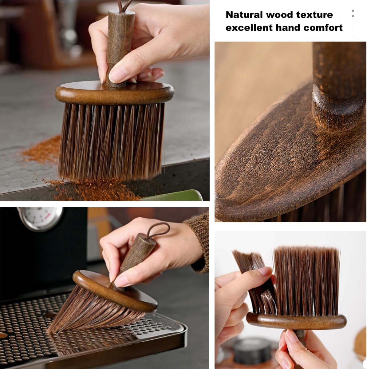 Coffee Grinder Brush with Lanyard, Espresso Maker Cleaner Tool for Barista, Wood Handle, ZC1201-CFM01