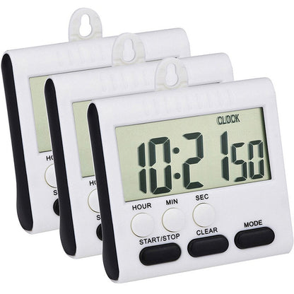 Mudder 3 Pack Digital Kitchen Timer for Cooking, Big Digits, 24 Hour Magnetic Backing Stand Kitchen Timers Clock for Classroom Kids Teachers, Loud Alarm and Big Screen (Black and White)