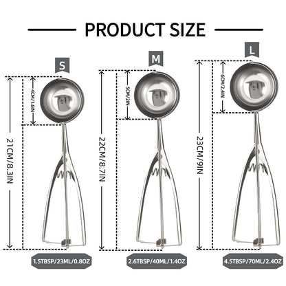 6-Piece Stainless Steel Cookie Scoop Set, 3 Sizes Ice Cream Scoop with Trigger Release, Portion Scoops for Baking, Cookie Dough, Meatballs, Melon Balls, Cupcakes, Desserts and Kitchen Prep