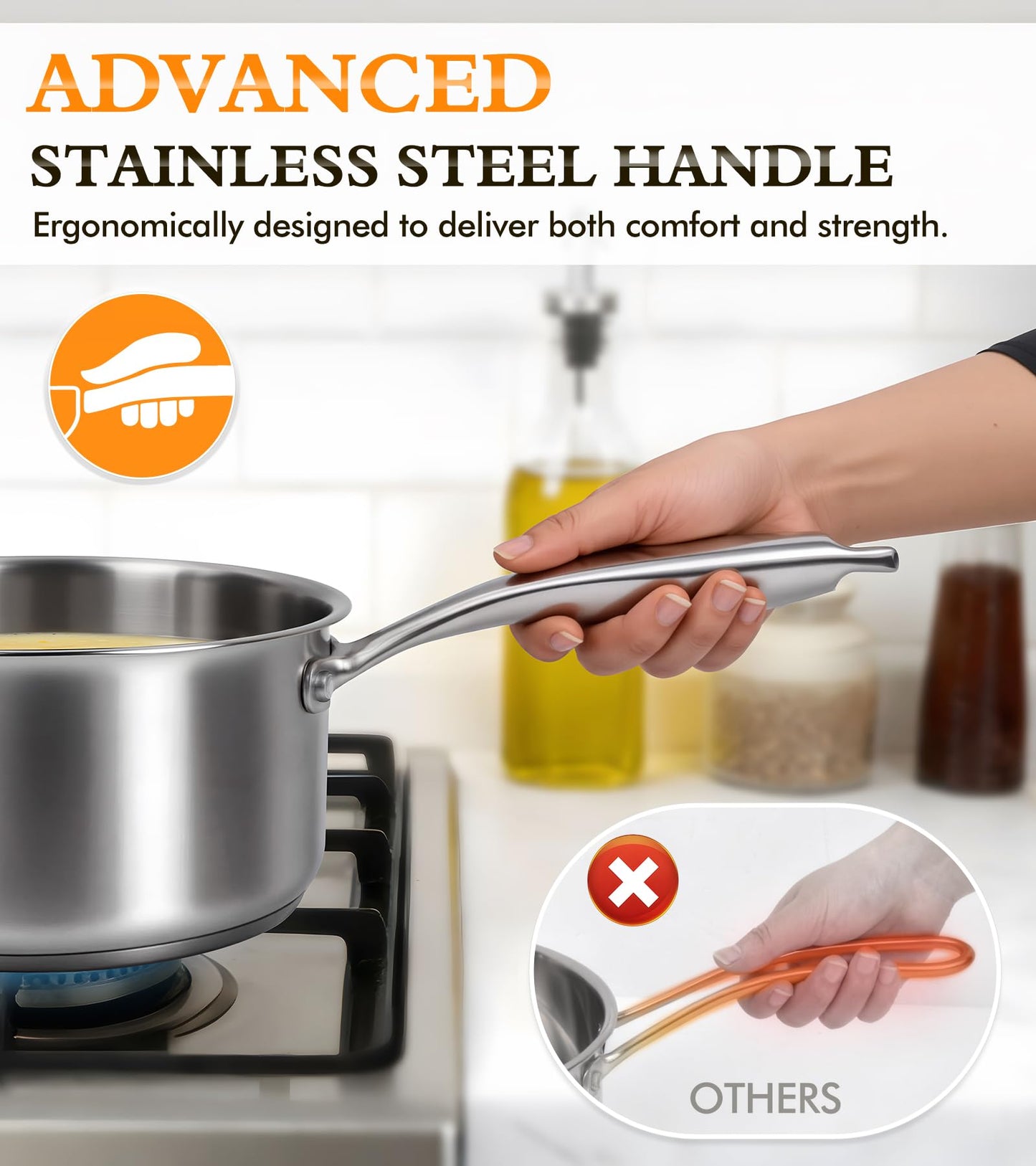 Stainless Steel Saucepan Set with Lids 1.5QT & 2.2QT, Tri-Ply Stainless Steel Sauce Pot Set, Induction Saucepans, 4 Pcs Nonstick Saucepans Cookware Set, Dishwasher Safe