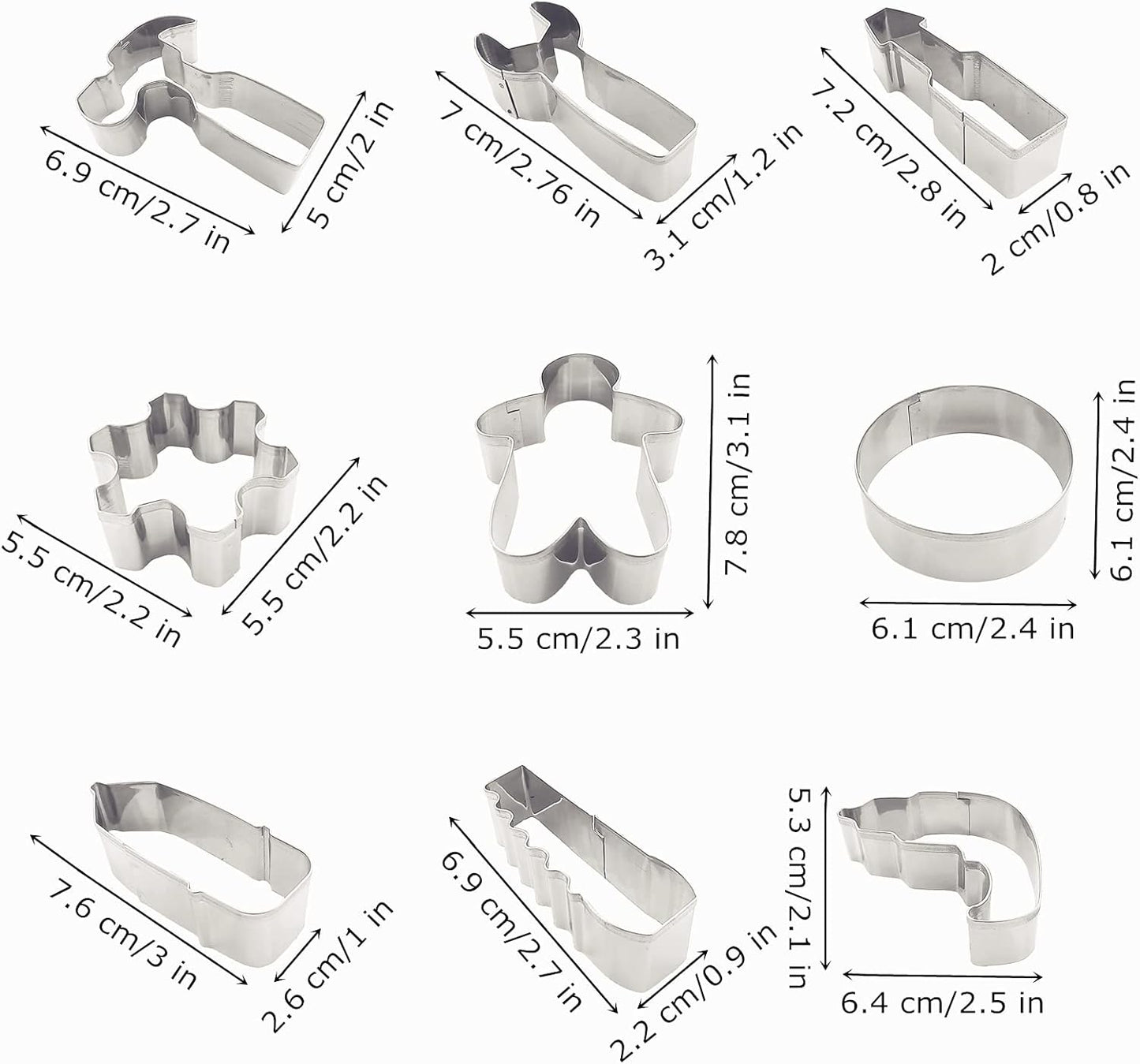 Mini Construction Tools Cookie Cutters Set of 9 pcs, Stainless Steel Hardware Tools Shaped Fondant Baking Molds