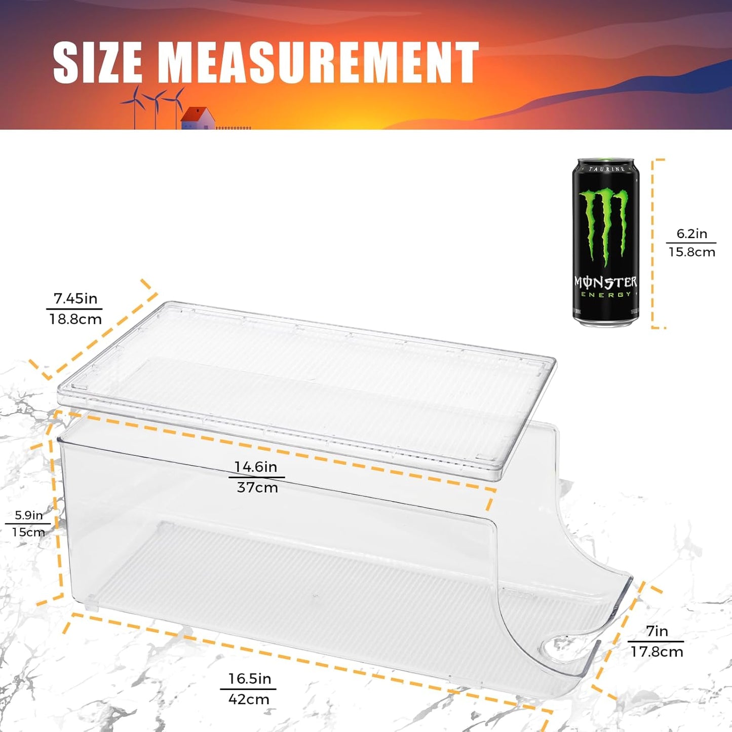 Tall Skinny Can Organizer for Refrigerator - Stackable Beverage Container Holder Dispenser with Lid for 16oz & 17oz