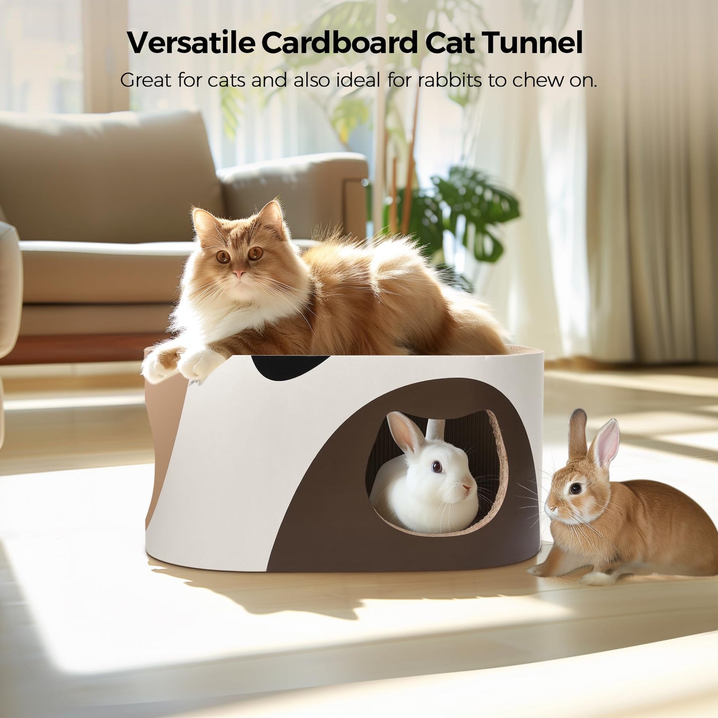 MSBC Big Cat Scratcher Lounge, Corrugated Cardboard Cat Scratcher House with Hole, Large Scratching Lounger Bed, Cat Scratching Pad for Indoor Cats as Furniture Protector, Rabbit Cardboard House